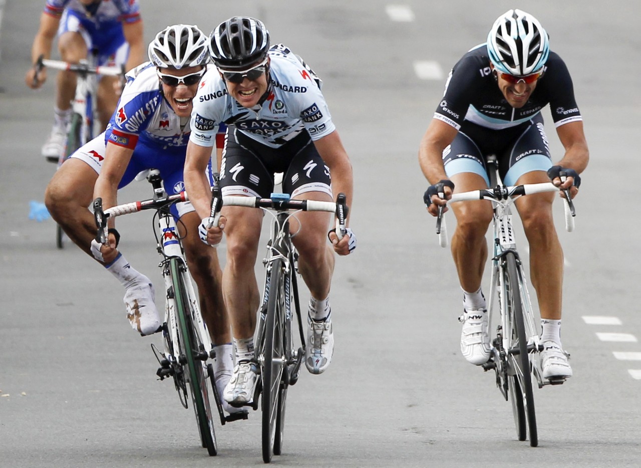 Nick Nuyens of Belgium sprints to win the ProTour Ronde van Vlaanderen/Tour of Flanders cycling race in Meerbeke